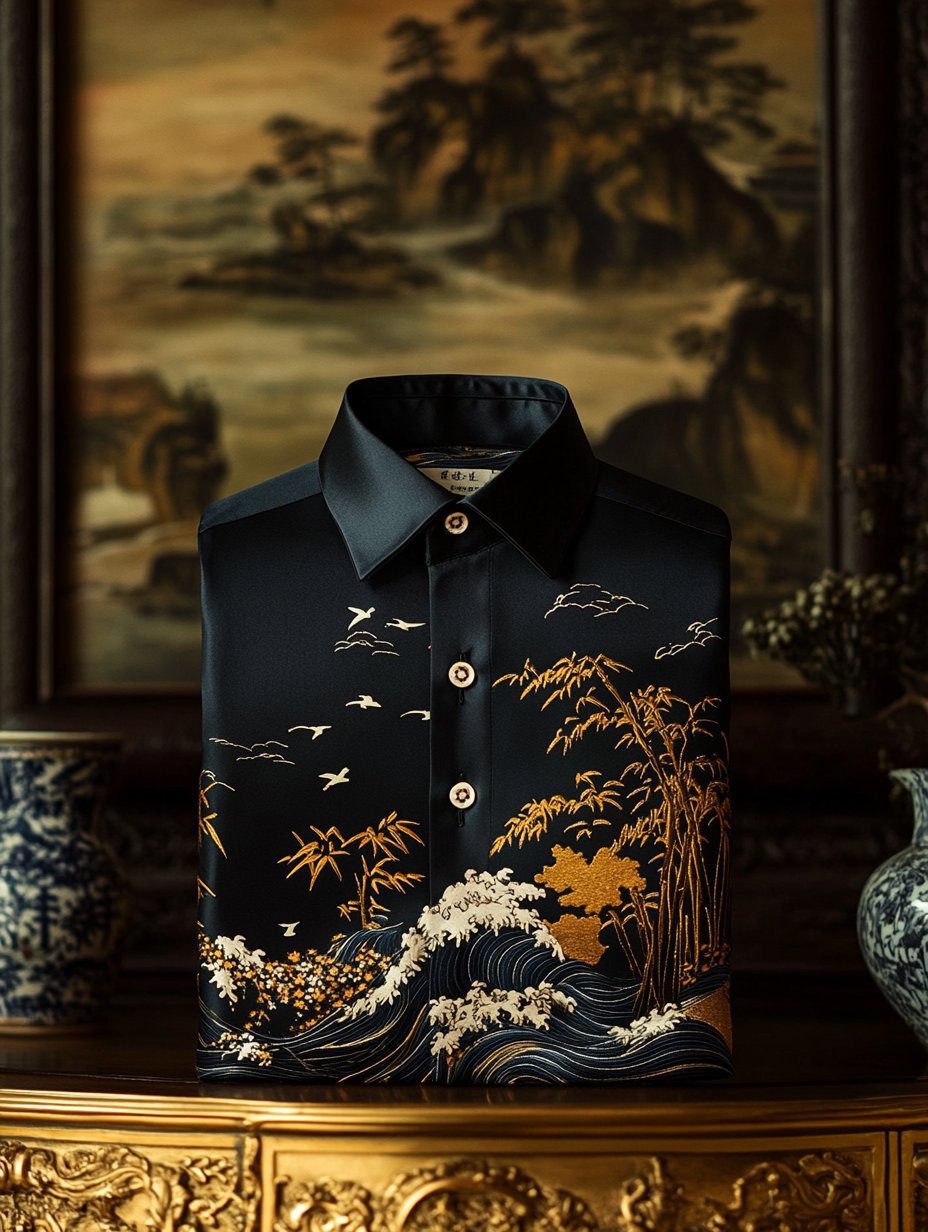 Camisa seda de lujo ejecutivo de manga larga para hombre