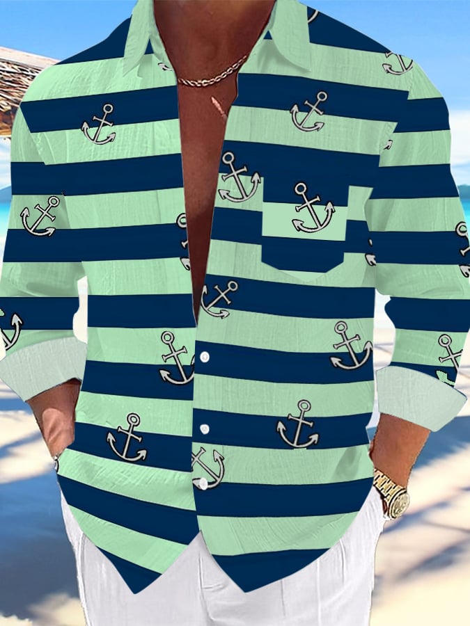 Camisa casual Hawaiian estampado Lapel para hombre