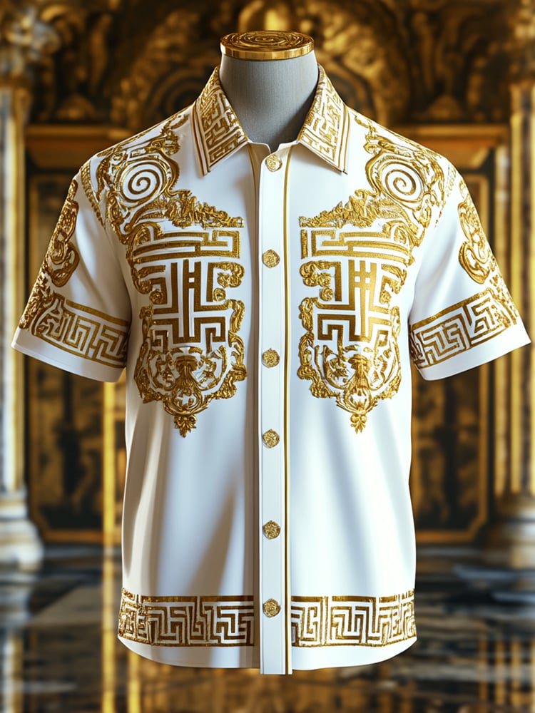 Camisa satén Luxe estampado de manga corta Button para hombre