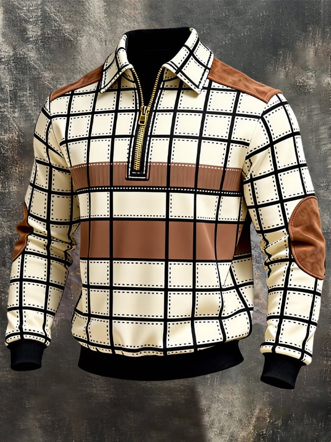 Sudadera retro en bloques de color estampado cierre para hombre