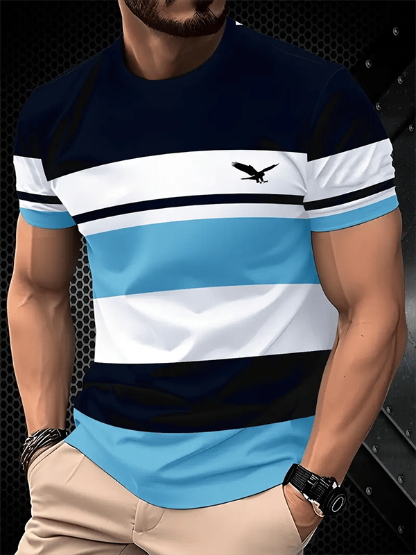 Camiseta ejecutivo rayas Logo estampado de manga corta para hombre