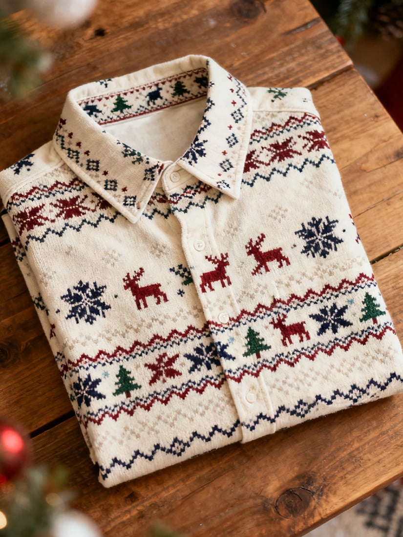 Camisa Christmas de manga larga con botones para hombre