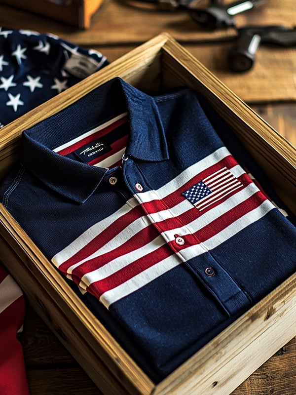 Camisa polo clásico ejecutivo Flag Independence Day de manga corta para hombre