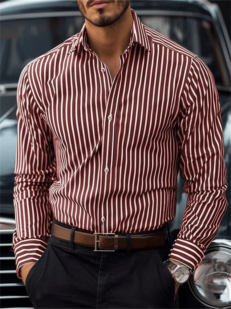 Camisa ejecutivo casual a rayas de manga larga para hombre
