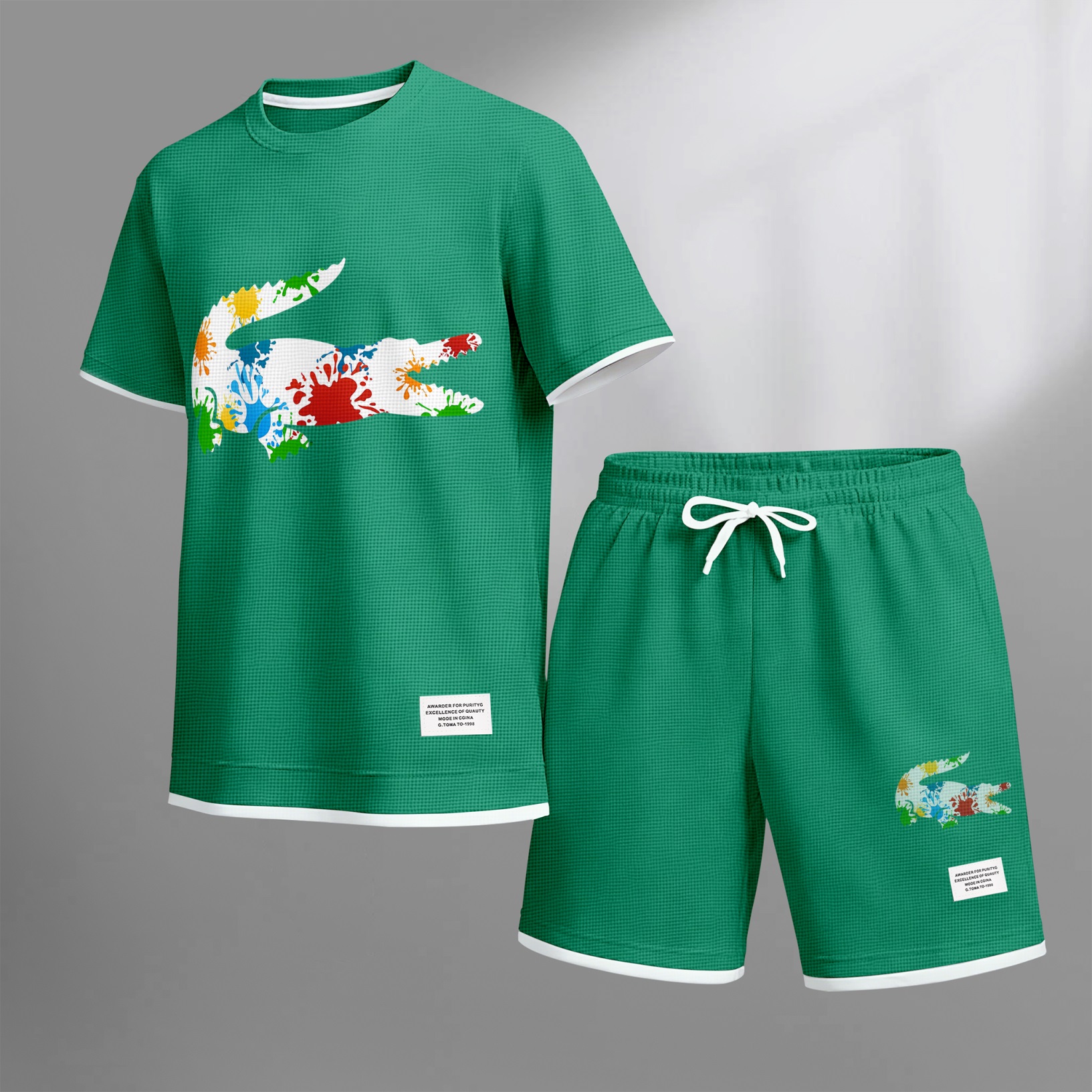Camisa de lujo tejido tipo waffle de manga corta & shorts Set 17 para hombre