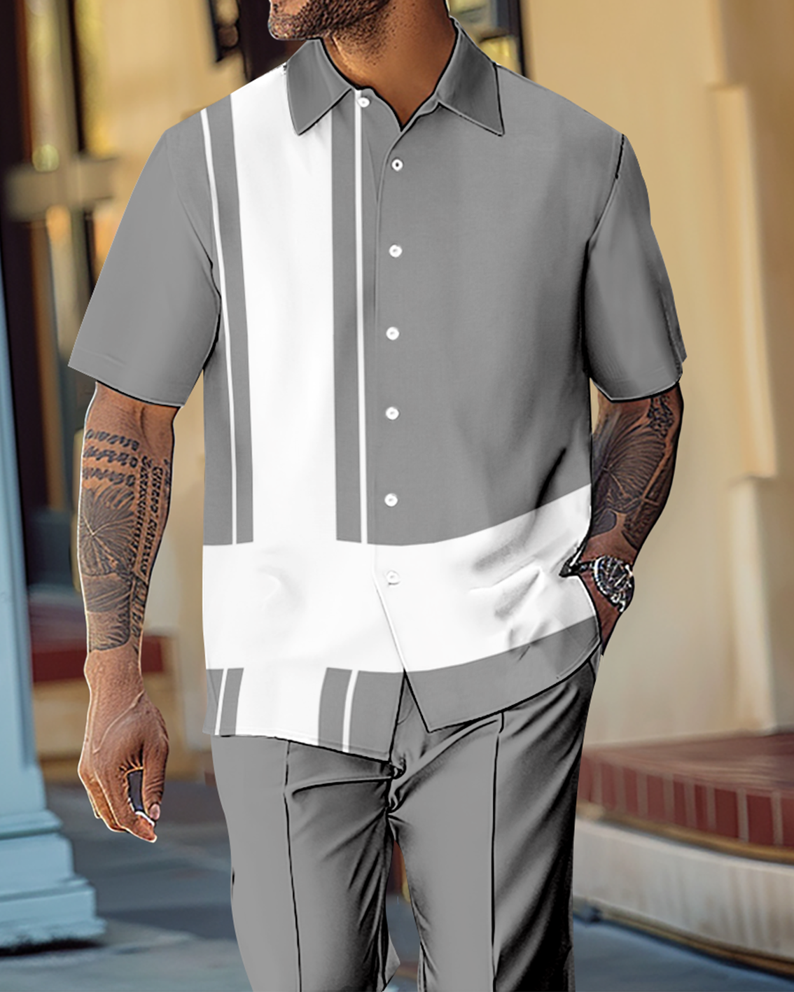 Camisa Gorgeous en bloques de color de manga corta Walking Suit 1076 para hombre