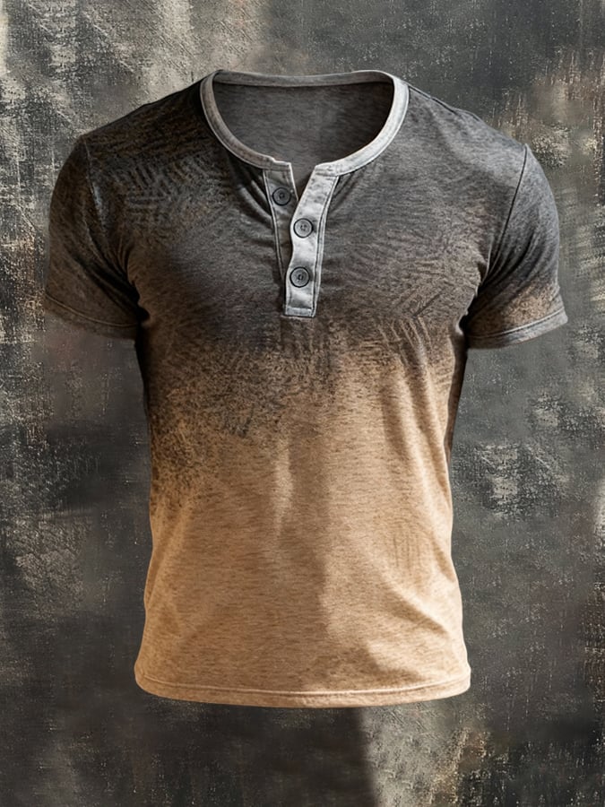Camiseta vintage-Style Color-Block de manga corta With Henley cuello para hombre