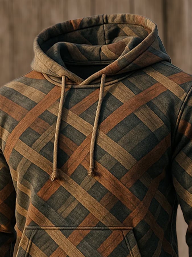 Sudadera retro desgastado en bloques de color estampado casual de manga larga para hombre