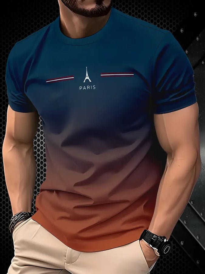 Camiseta casual en bloques de color a rayas gráfico para hombre