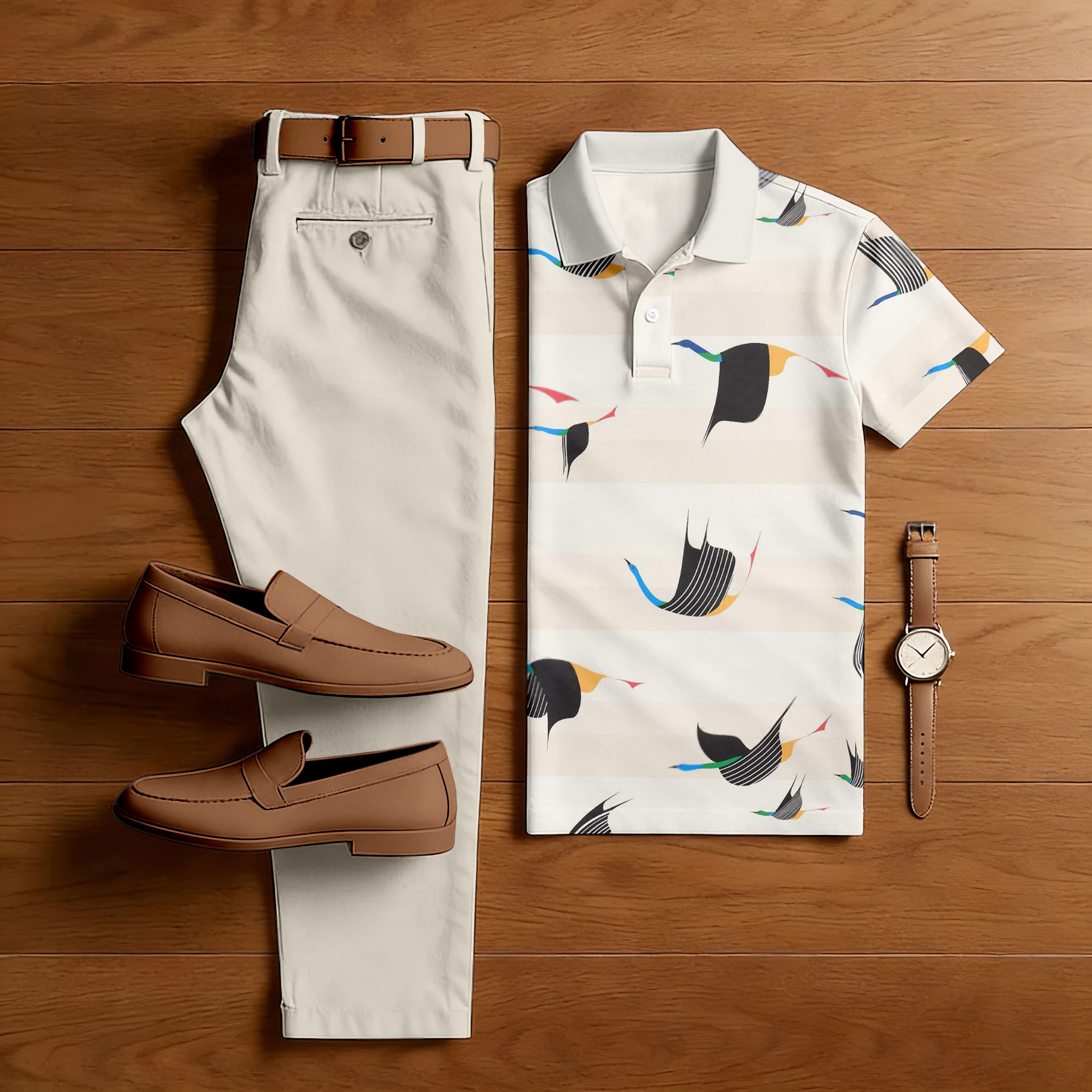 Conjunto de dos piezas casual Off White estampado camisa polo And pantalón para hombre