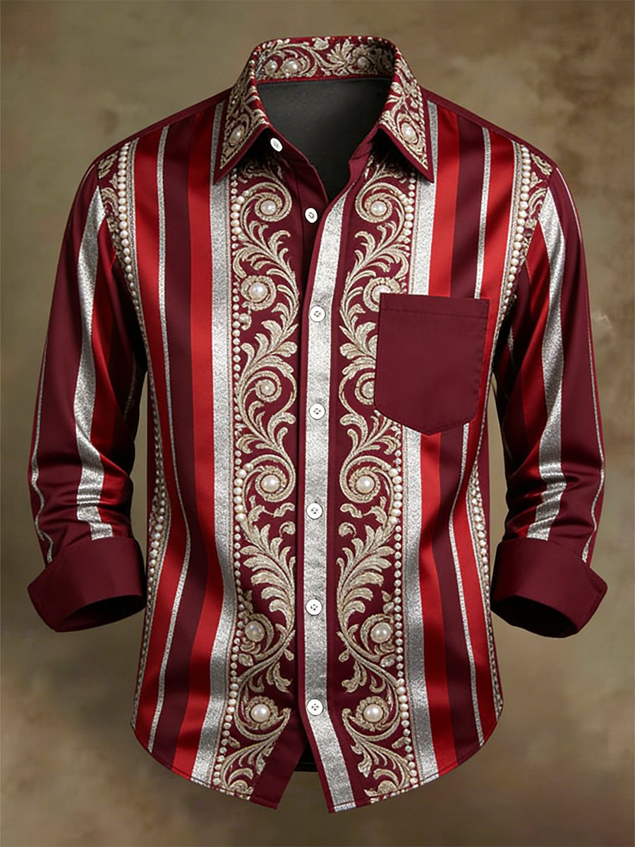 Camisa retro ejecutivo casual Baroque a rayas de manga larga para hombre