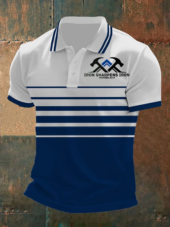 Camisa polo retro Faith estampado IRON-SHARPENS-IRON casual para hombre
