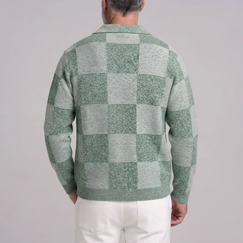 para hombre de moda Plaid Pattern Two-Tone Single Breasted tejidoted Cardigan