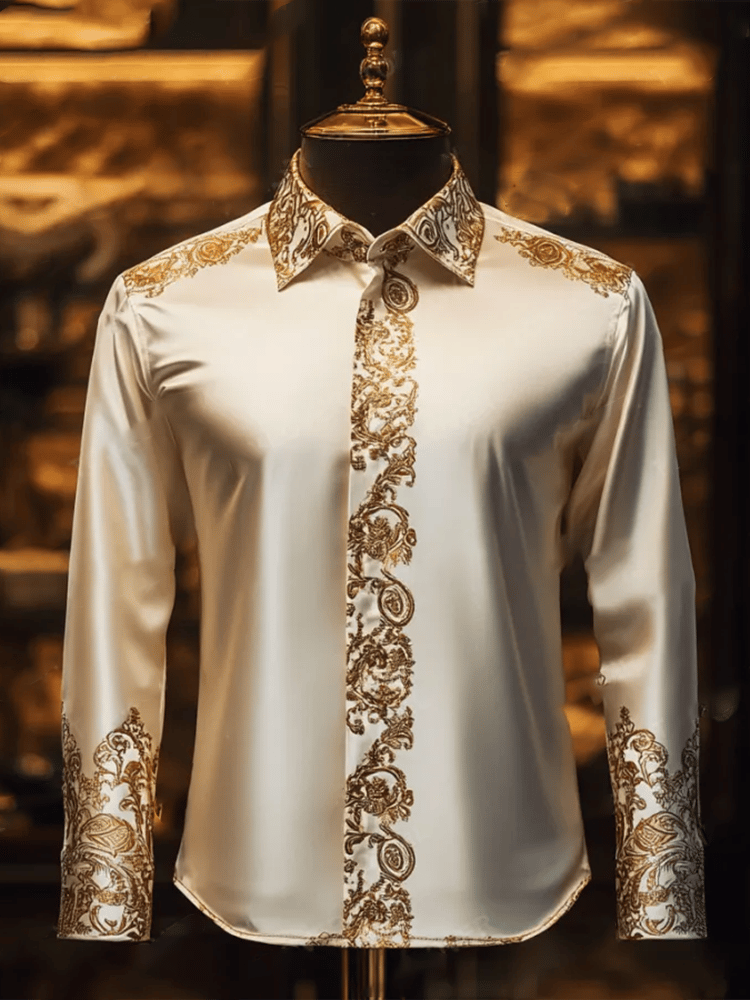 Camisa satén Luxe de manga larga con botones para hombre