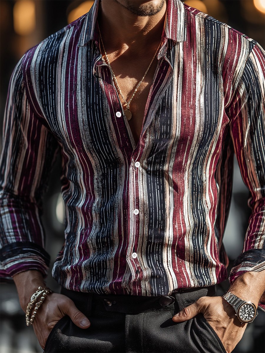 Camisa ejecutivo casual Strped estampado de manga larga para hombre