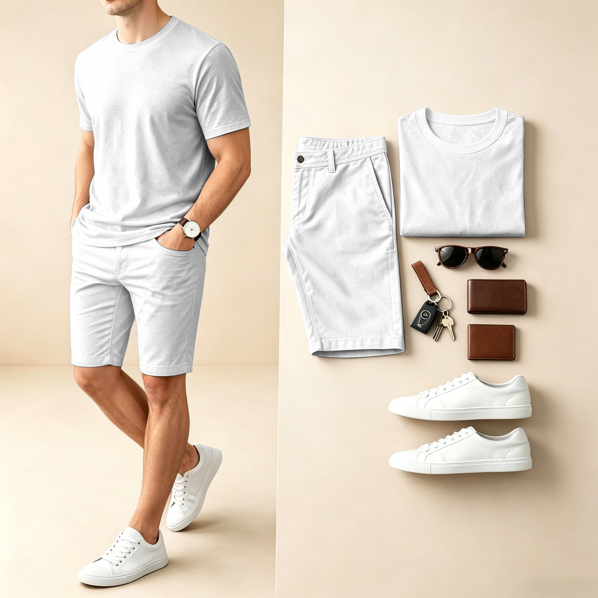 Conjunto de dos piezas casual Solid-Color Crew-Neck de manga corta camiseta And shorts para hombre