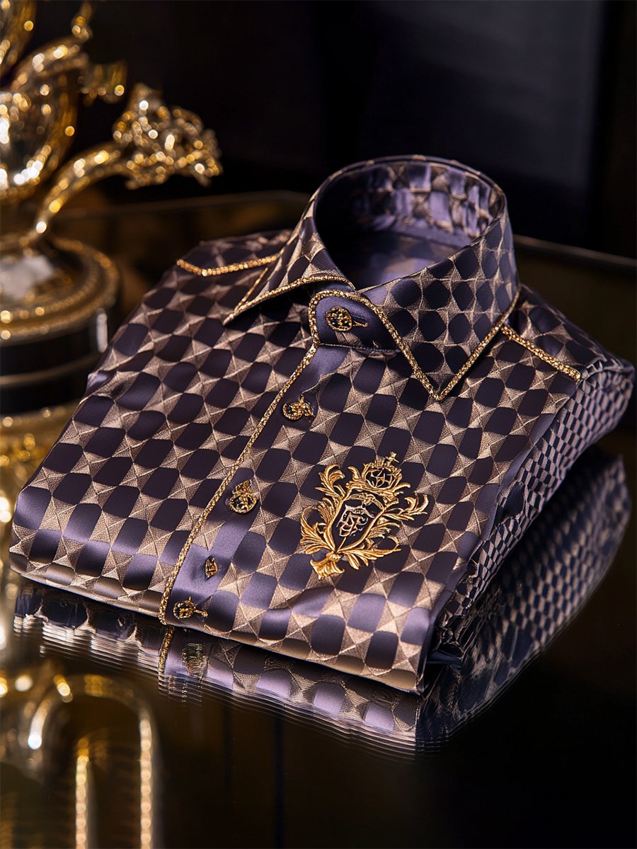 Camisa satén Luxe de manga larga con botones para hombre