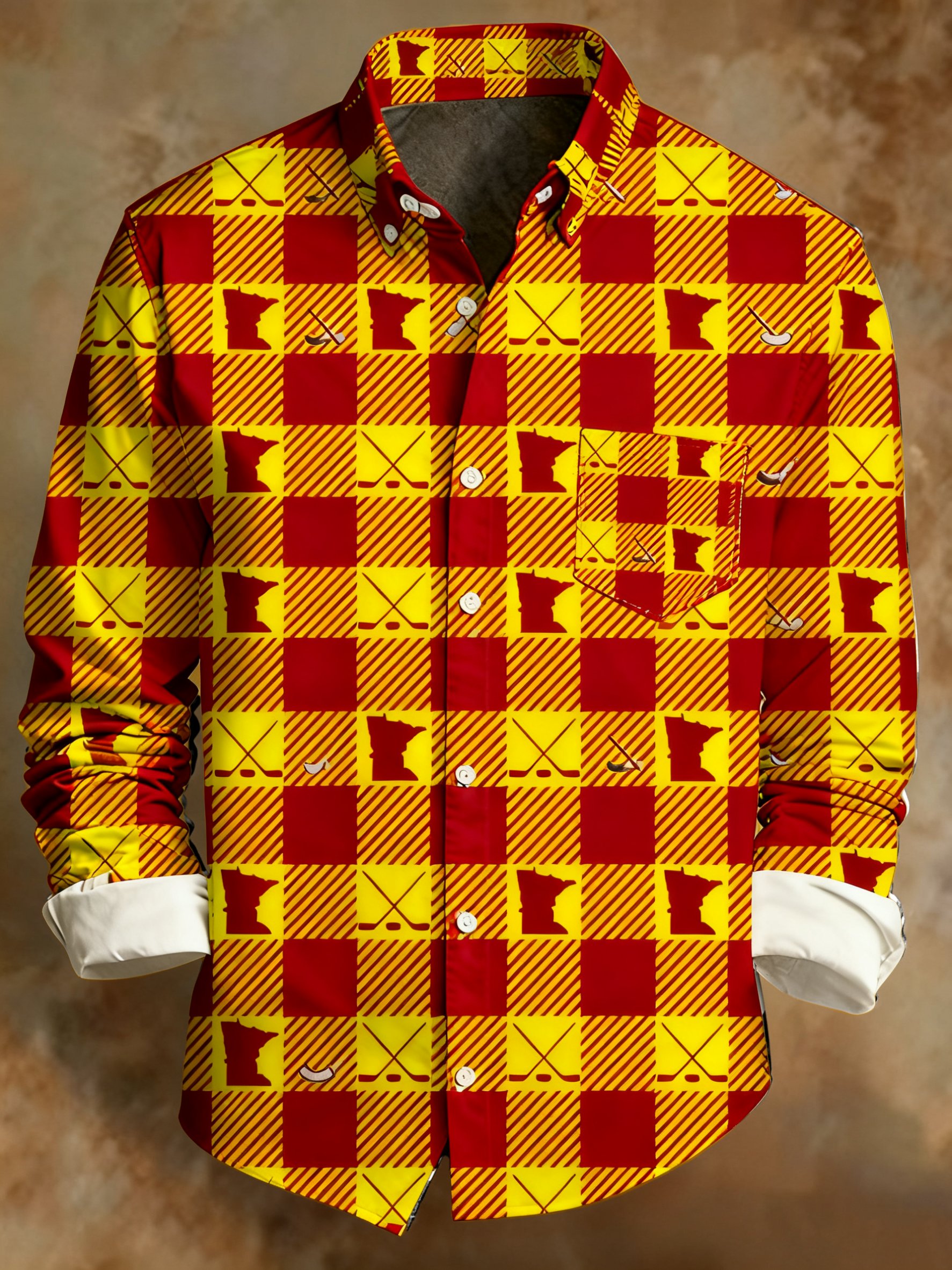 Camisa retro Abstract Art estampado a cuadros UMD diseño ejecutivo Style para hombre
