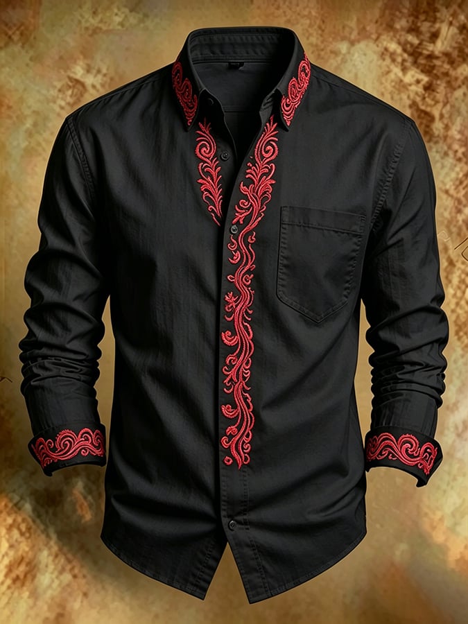 Camisa retro Abstract Art estampado Comfortable ejecutivo Style para hombre