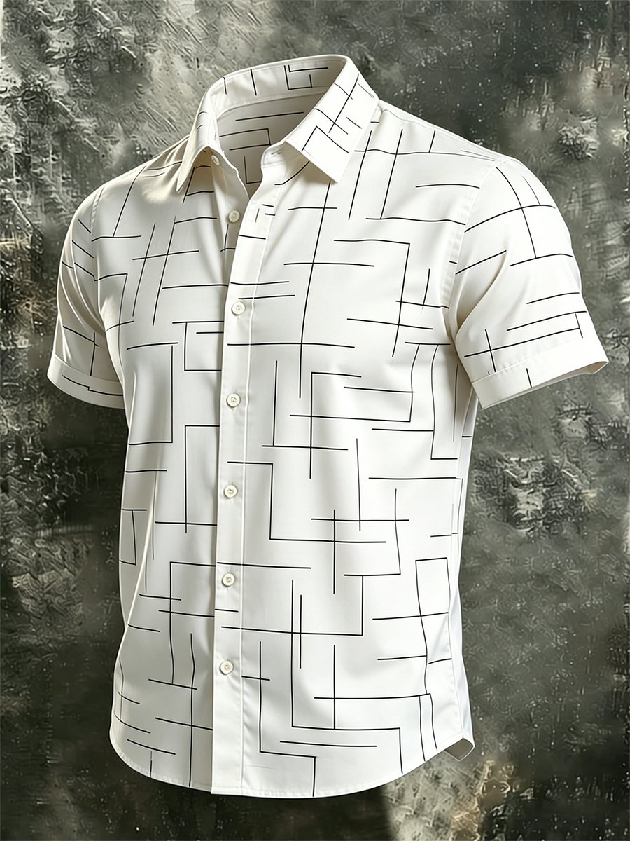 Camisa retro Bauhaus Geometric de manga corta para hombre