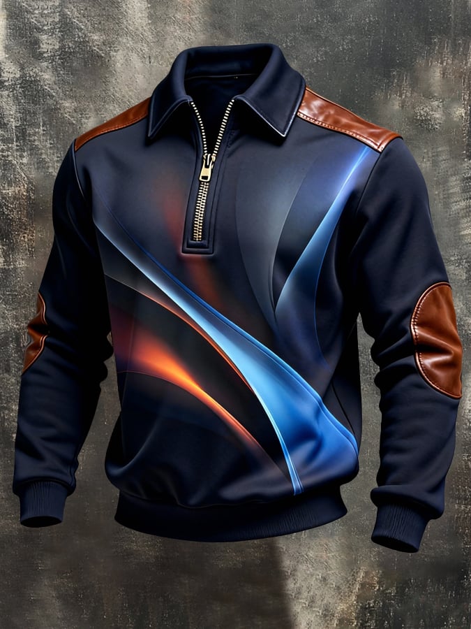 Sudadera retro en bloques de color estampado Color-Blocked con cierre para hombre