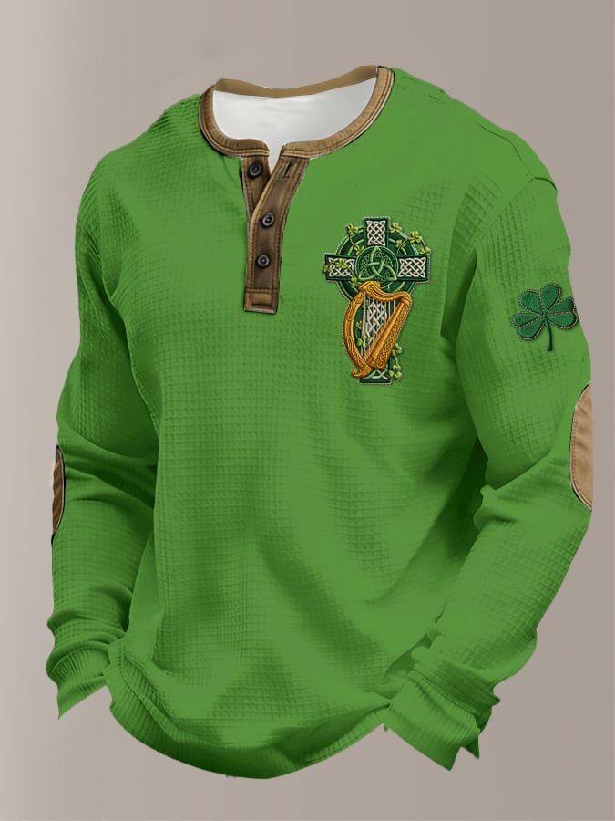 Camisa casual Saint Patrick's Day clover Henley para hombre
