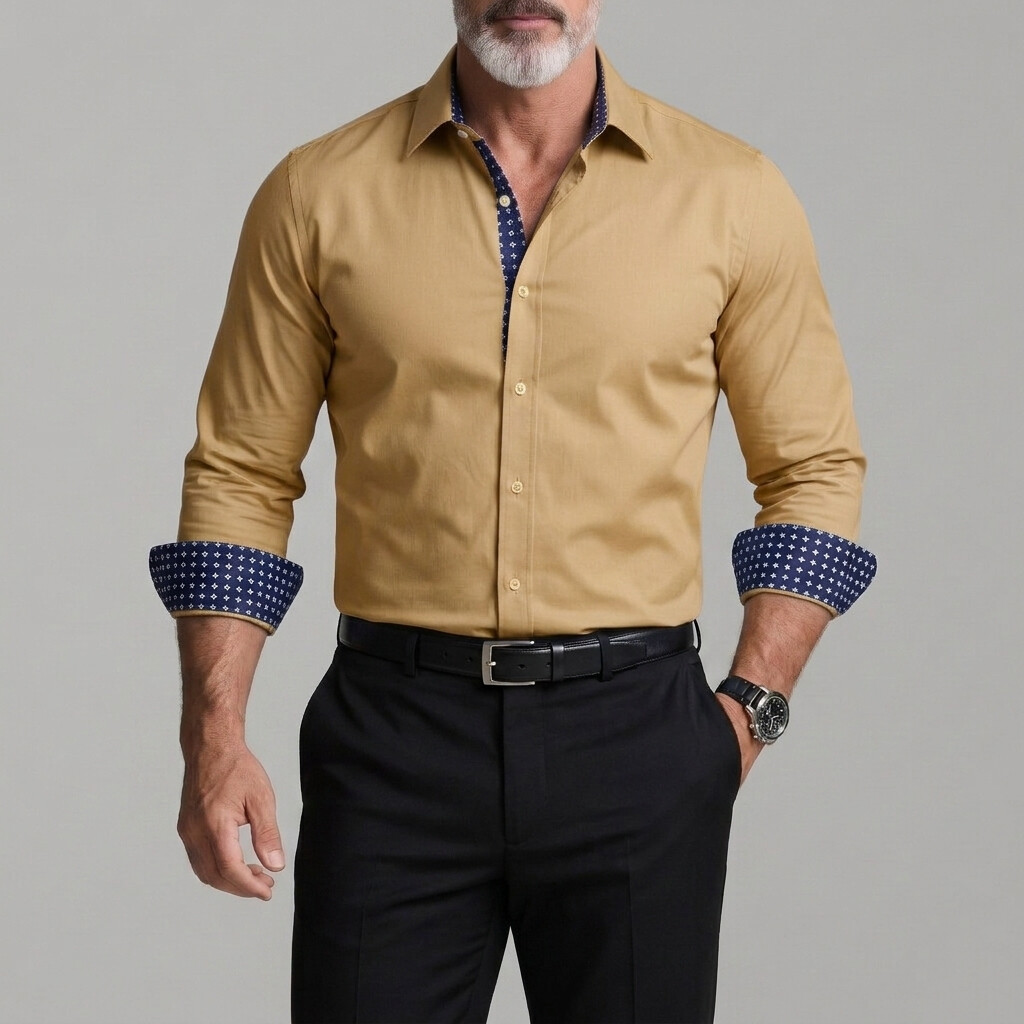 Camisa clásico Geometric Pattern Splicing Cuffs de corte entallado de manga larga para hombre