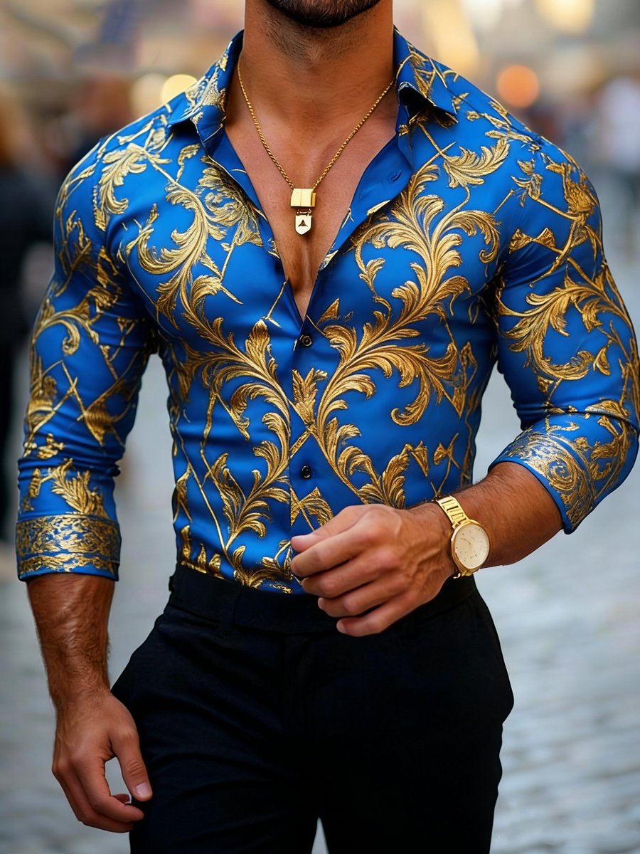 para hombre de lujo ejecutivo floral Print de manga larga camisa