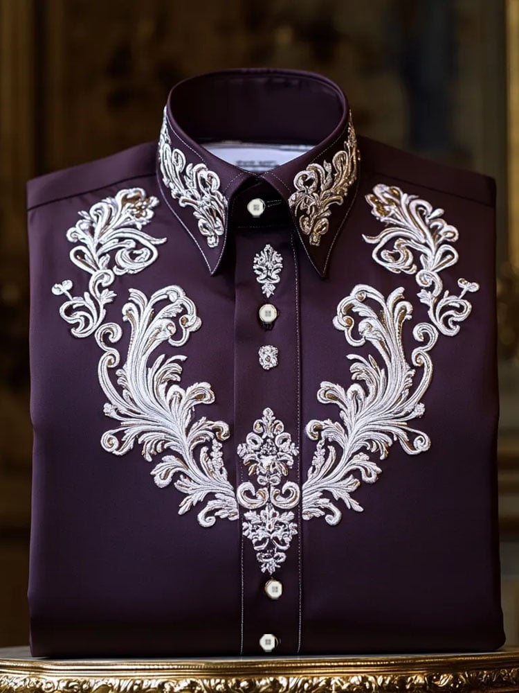 Camisa de lujo Romantic Contrast Color estampado de manga larga para hombre