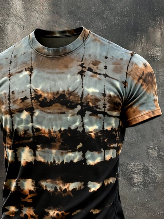 Camiseta retro estampado cuello redondo de manga corta para hombre