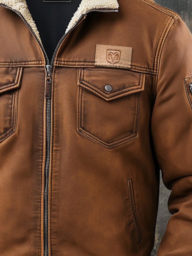 Chaqueta retro clásico desgastado casual Fur cuello bolsillo para hombre