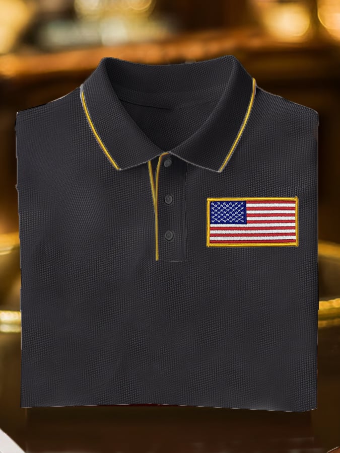 Camisa polo Independence Day Flag estampado casual para hombre