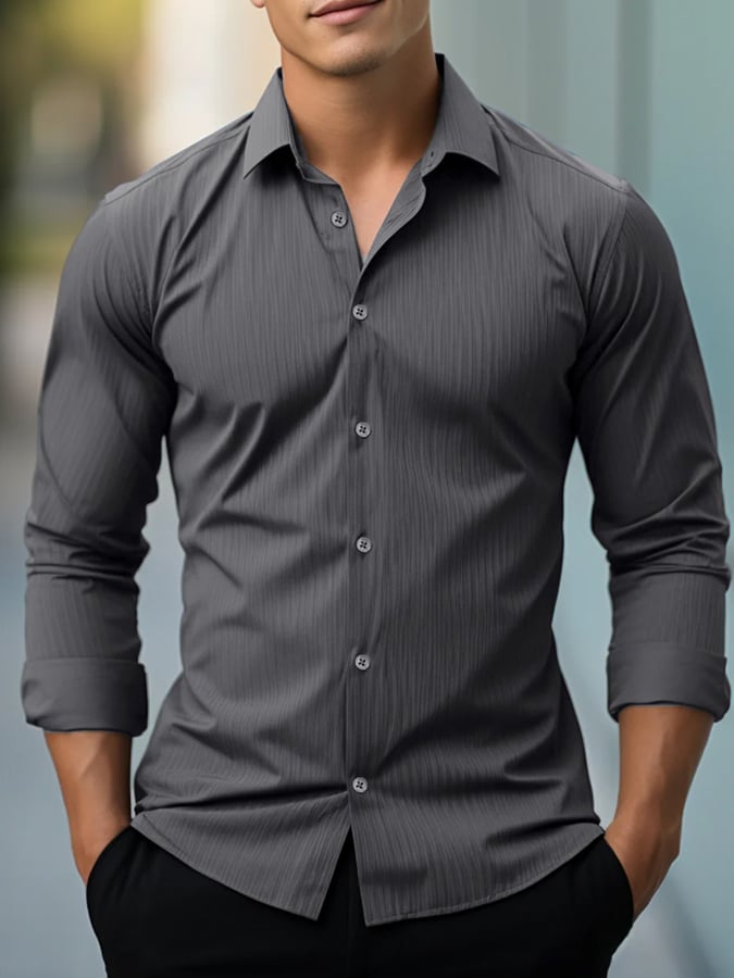 Camisa de color sólido Everyday solapa cuello de manga larga para hombre