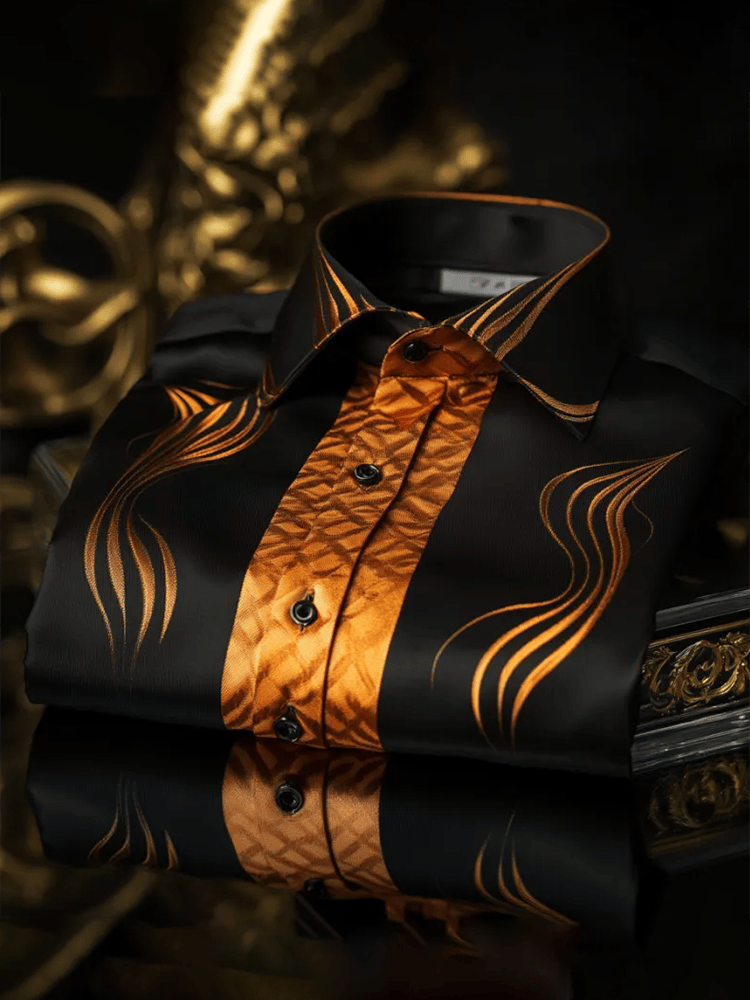 Camisa satén Luxe estampado de manga corta Button para hombre