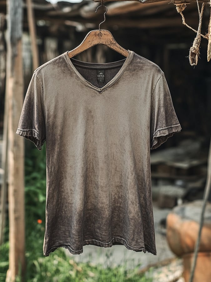 Camiseta vintage desgastado V-Neck para hombre