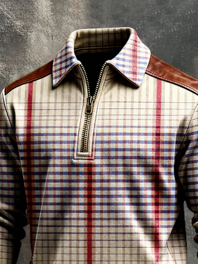 Sudadera retro en bloques de color estampado Color-Blocked con cierre para hombre