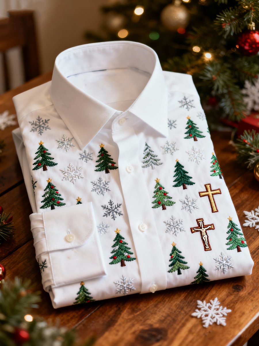 Camisa ejecutivo Christmas Tree estampado de manga larga para hombre