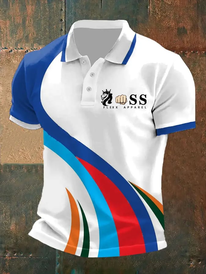 Camisa polo retro Letter estampado casual para hombre