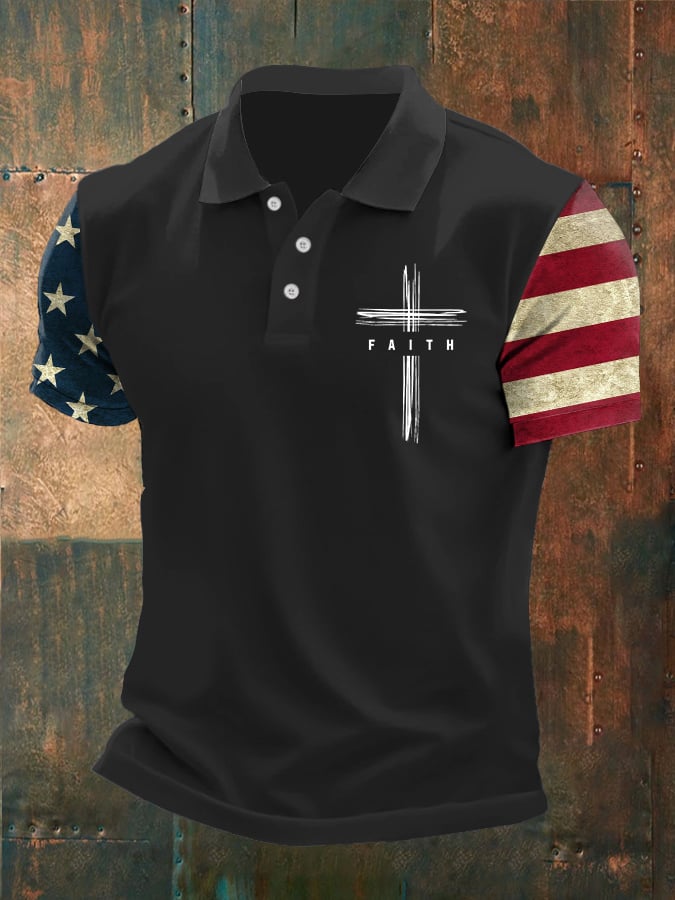 Camisa polo Independence Day camuflaje estampado casual para hombre