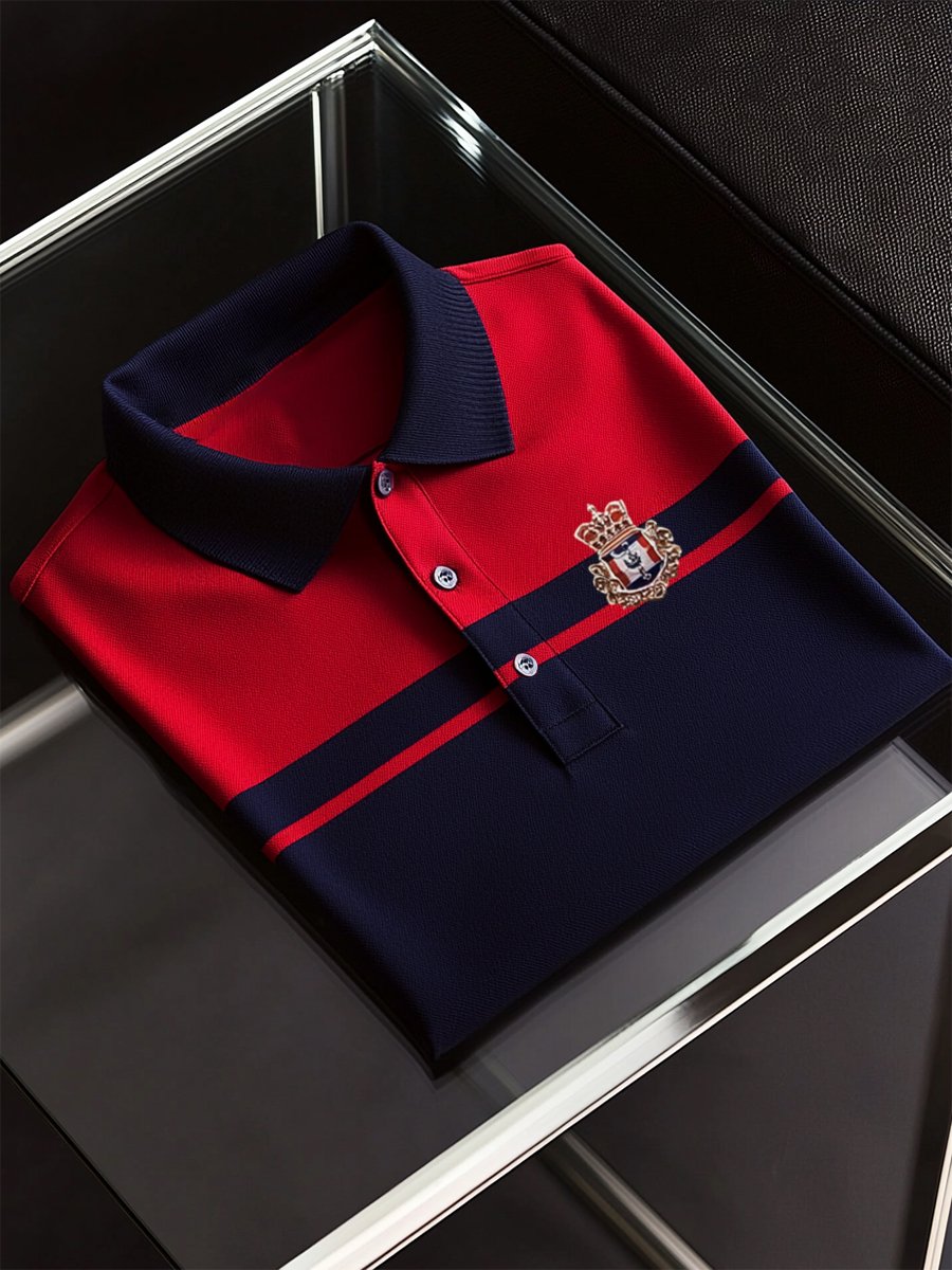 Camisa polo ejecutivo rayas Logo con botones de manga corta para hombre