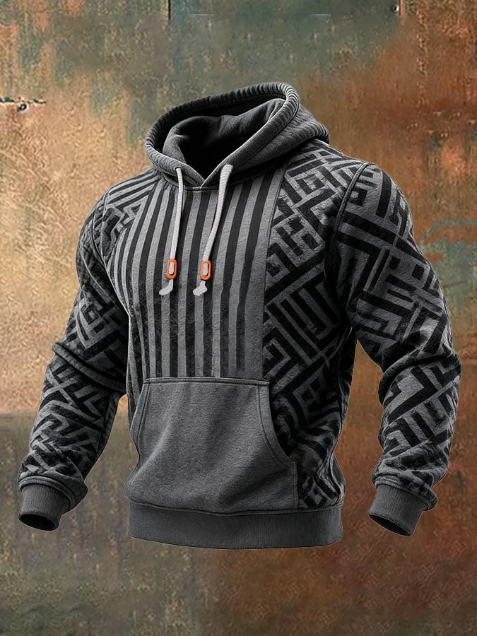 para hombre casual retro Plaid Print de manga larga Hooded Sweacamiseta