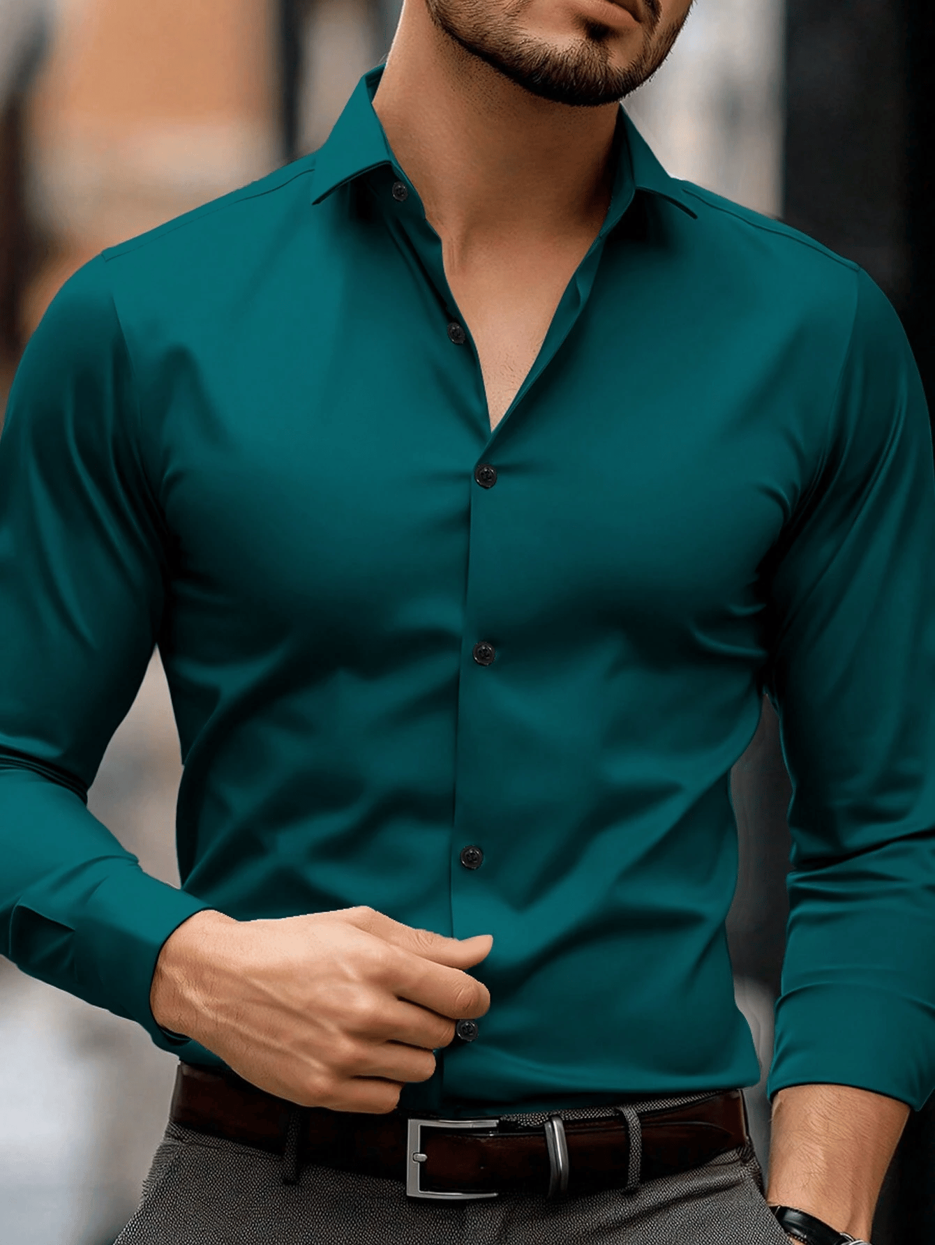 Camisa rayas estampado ejecutivo de manga larga para hombre