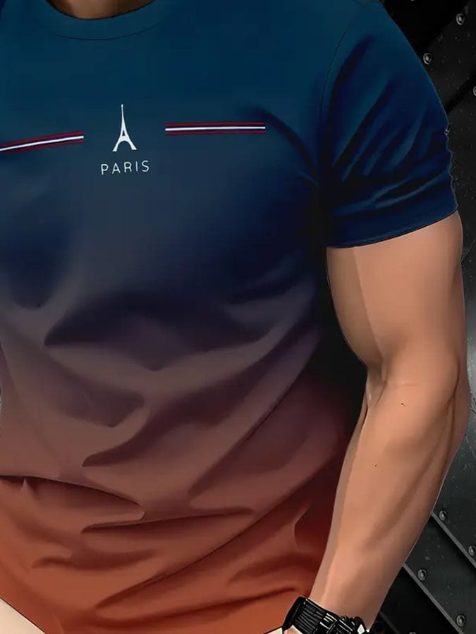 Camiseta casual en bloques de color a rayas gráfico para hombre