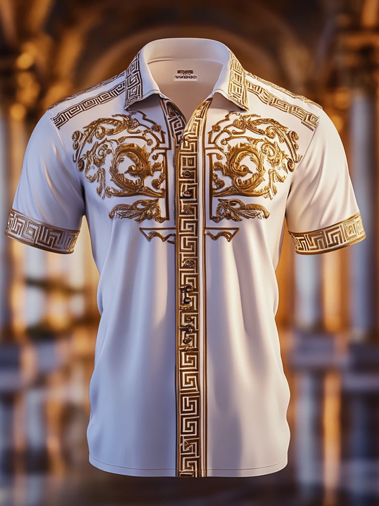 Camisa satén Luxe estampado de manga corta Button para hombre