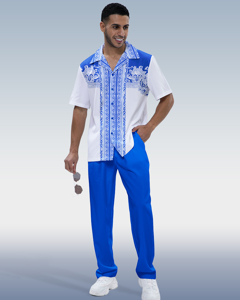 Blue Embroidered estampado Design 2-Piece Walking Set