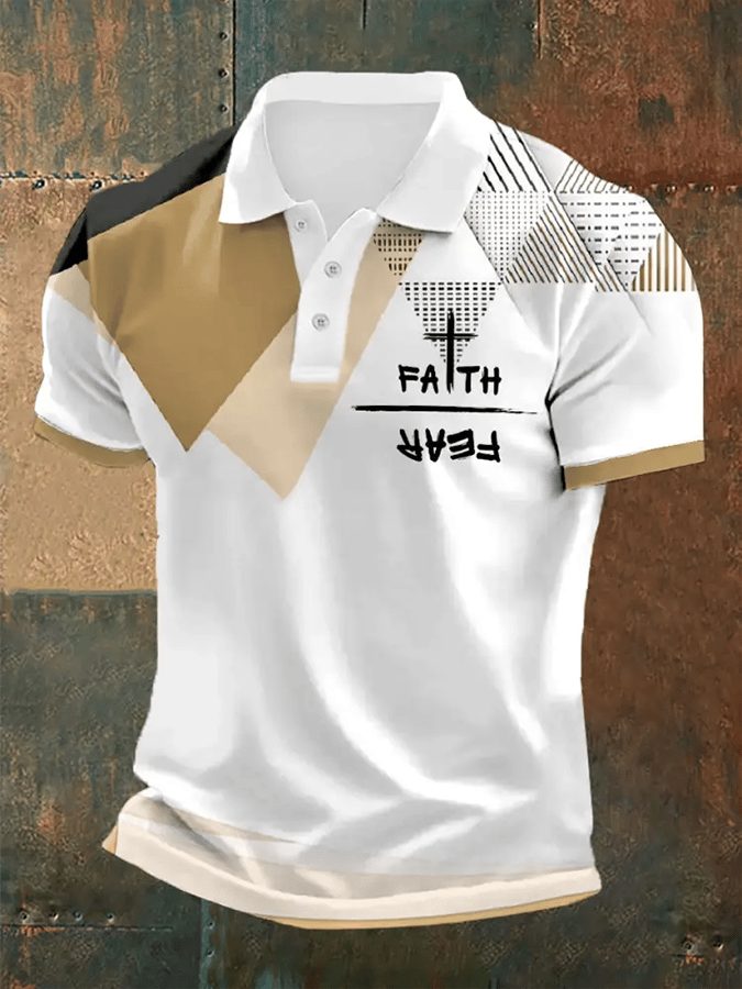 Camisa polo retro Faith “Faith Over Fear�? casual estampado para hombre