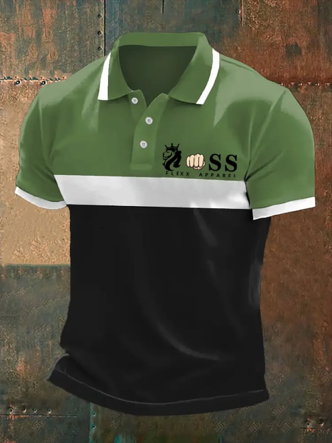 Camisa polo retro Letter estampado casual para hombre