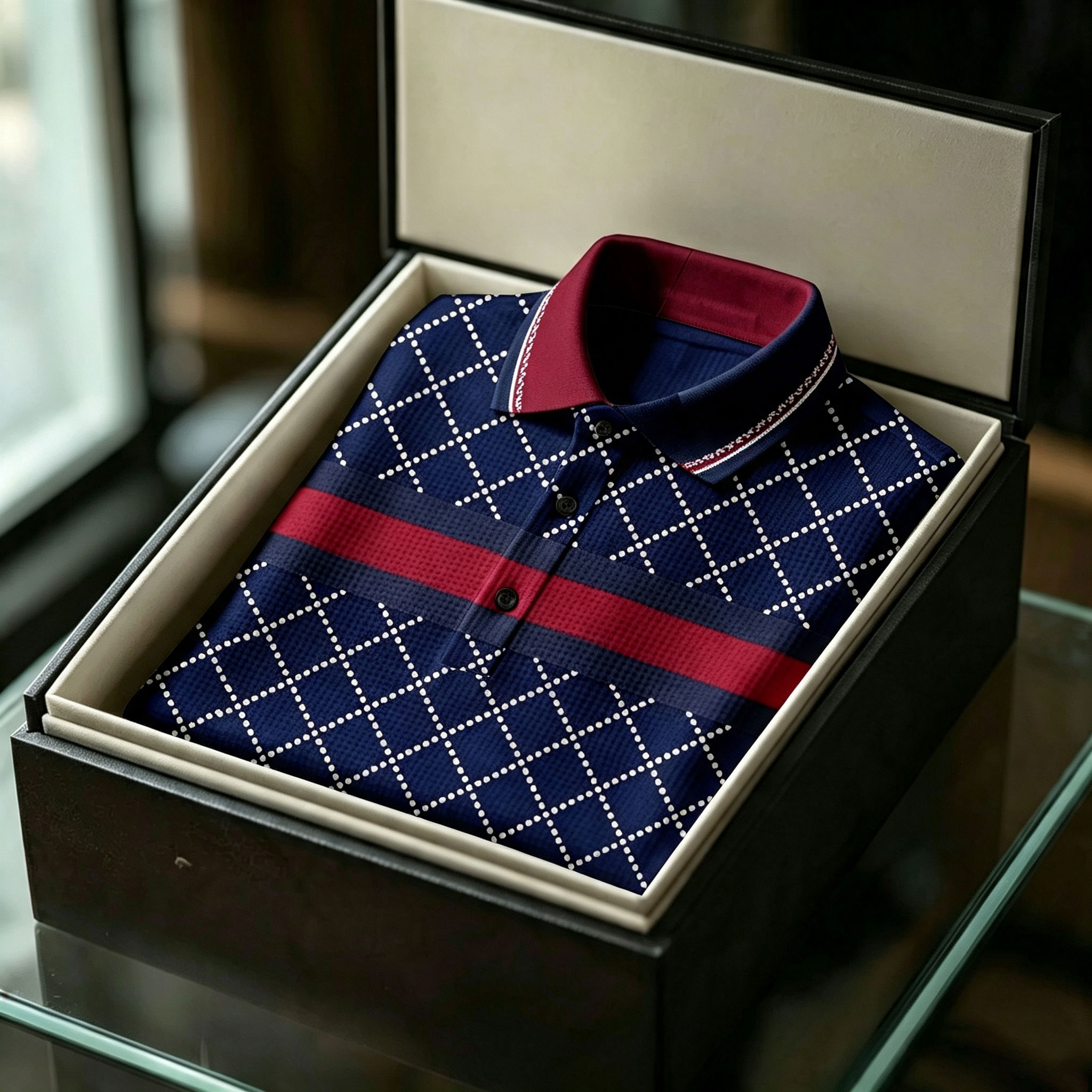 para hombre de manga corta camisa polo with Diamond-Pattern Print