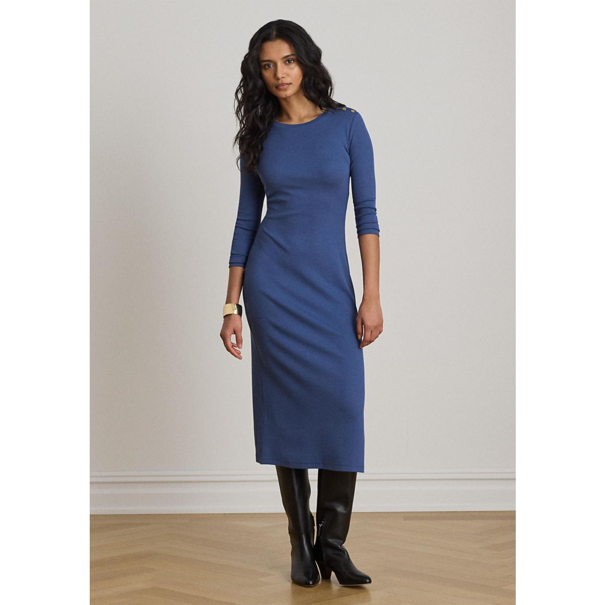 Women's Button-Trim Rib-Knit Midi Dress - 1
