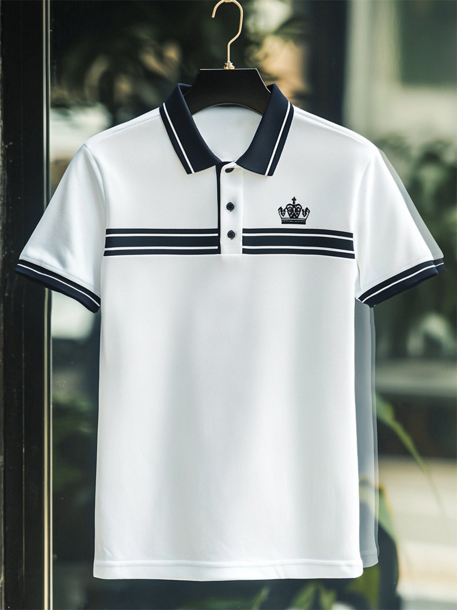 Camisa polo ejecutivo rayas Logo con botones de manga corta para hombre